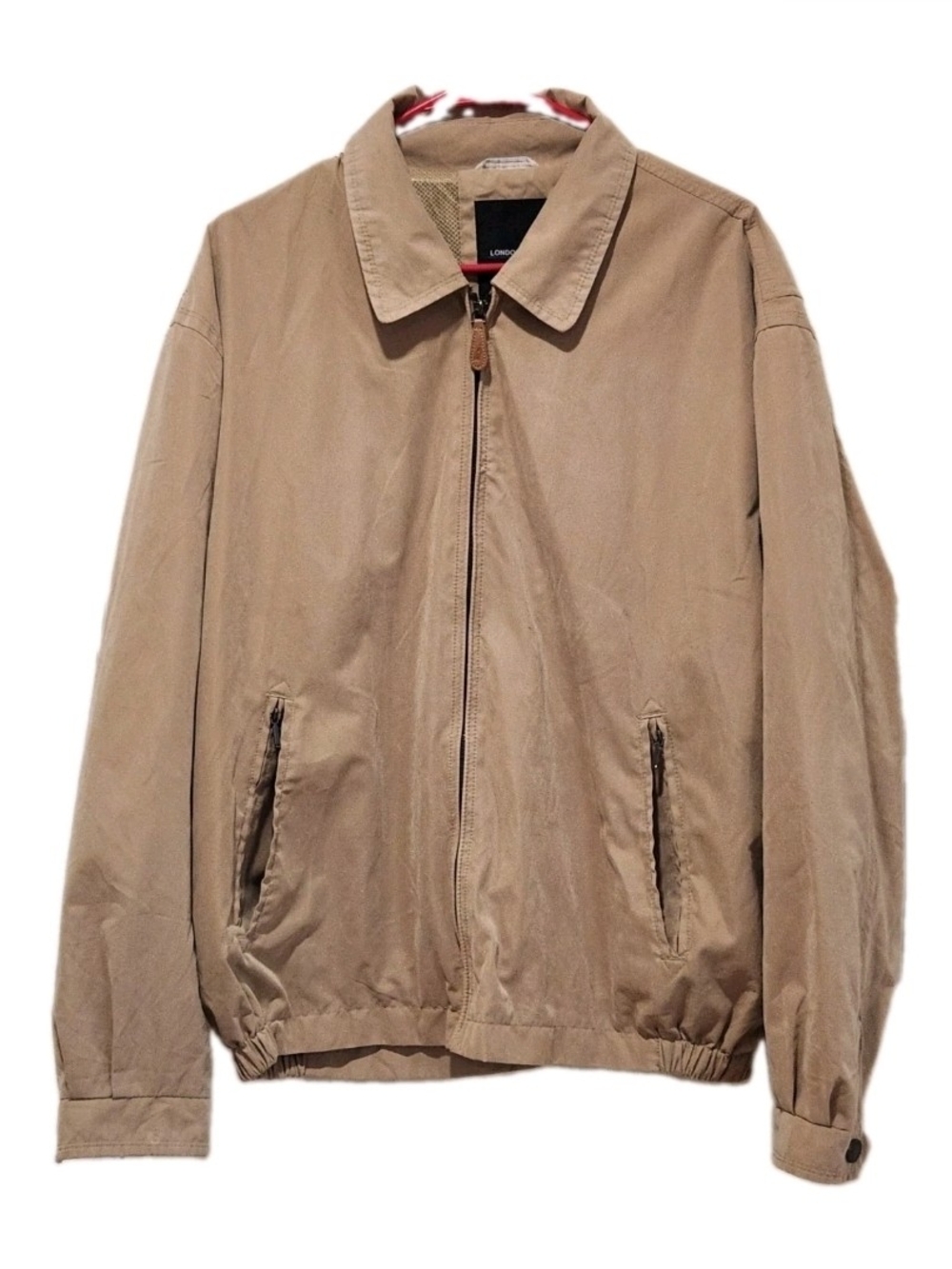 London Fog Men's Harrington Jacket Tan Khaki Golf Windbreaker Size L RN 121545